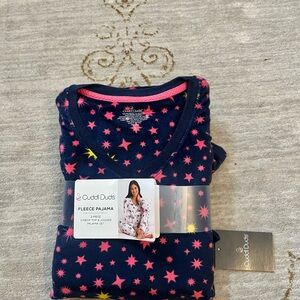 Cuddl Duds Navy and Pink Star Fleece Pajama Set